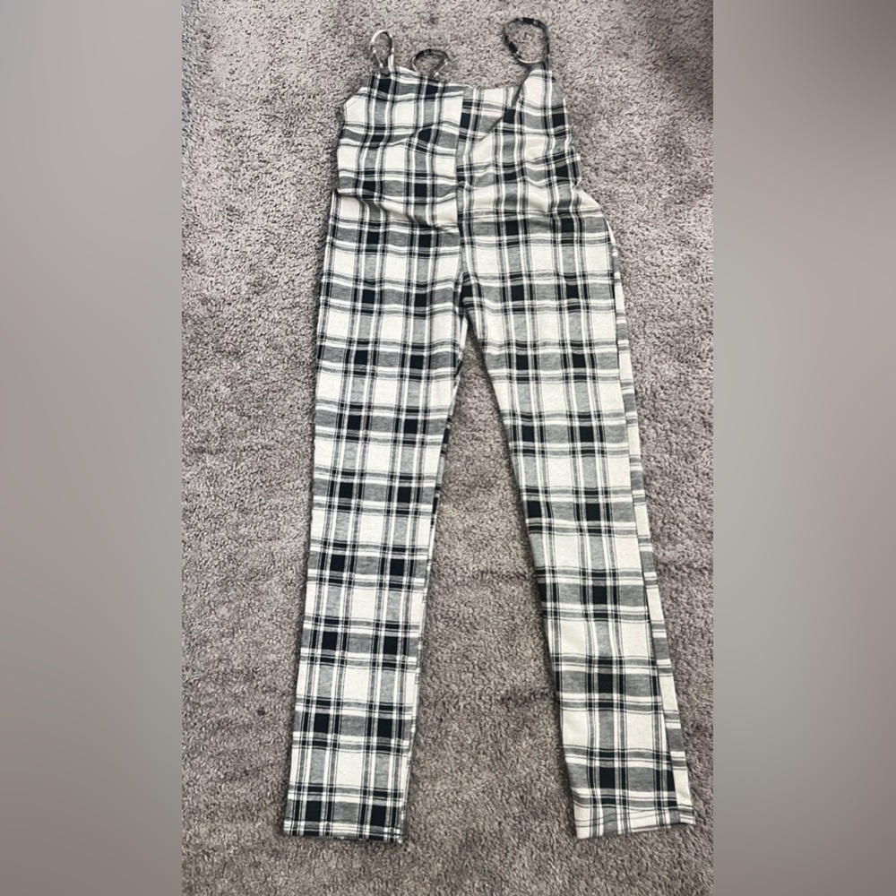 Plaid black and tan jumpsuit